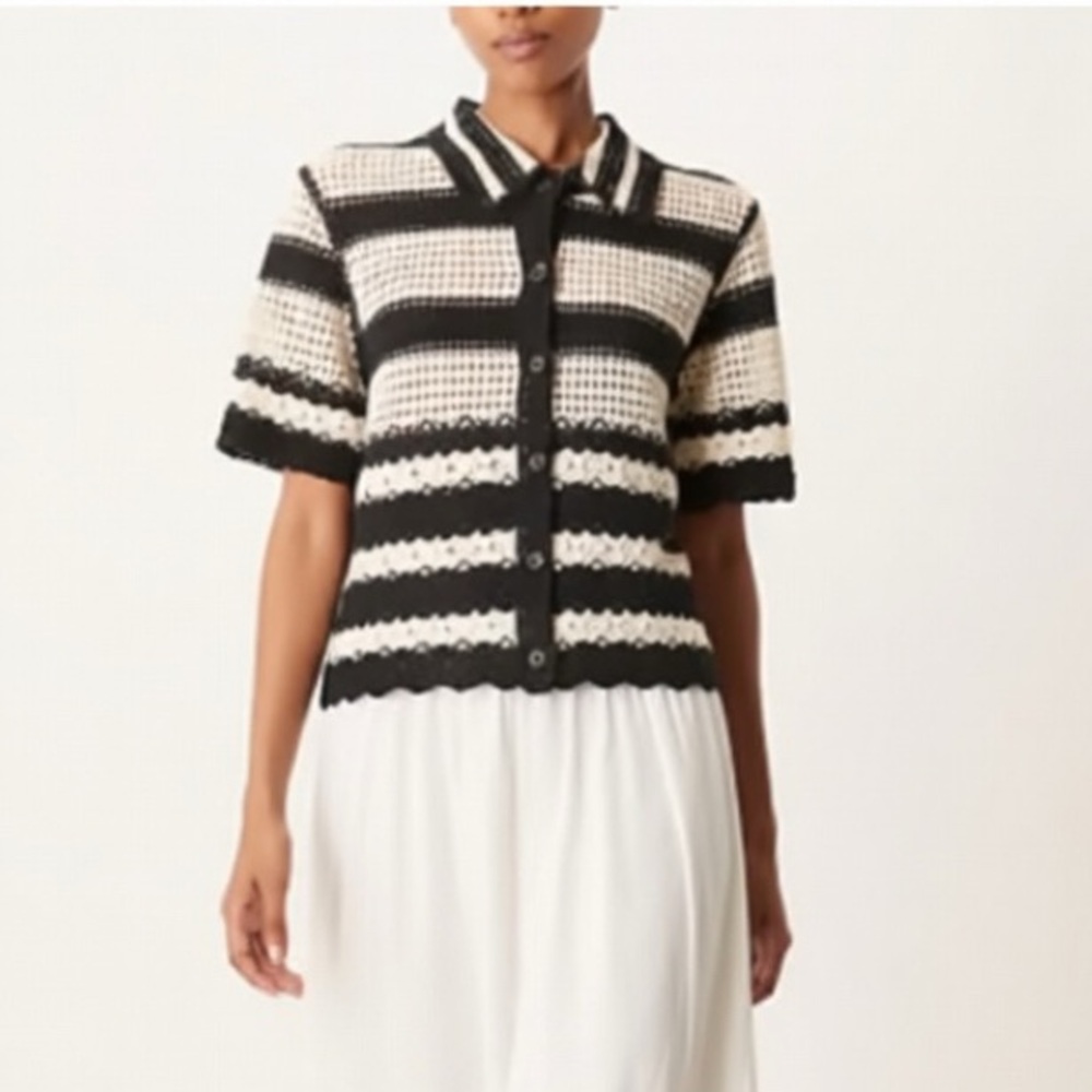 Solitaire Striped Crochet Cardigan Short sleeve Boho Style sz M - Picture 1 of 8